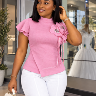 Elegant 3D Floral High-Neck Top
